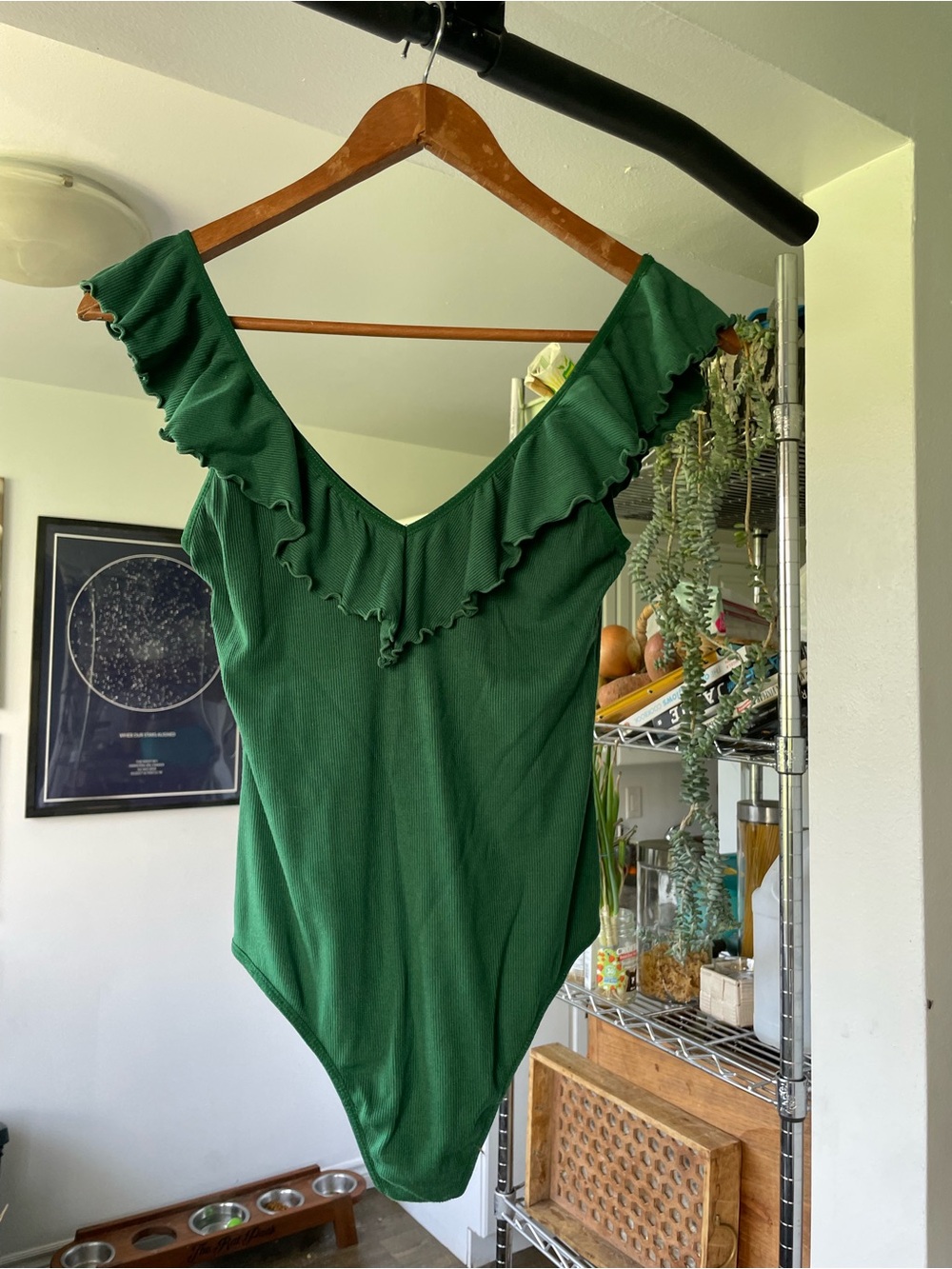 Wilfred x Aritzia Green Ruffle V-Neck Bodysuit